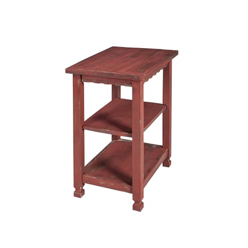 Alaterre Furniture Country Cottage Rustic Farmhouse Nightstand – 3-Tier Narrow End Table with Weathered Faded Finish, Carved Edges, & Turned Legs (Distressed Antique Red)