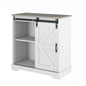 Panana Sliding Barn Door Buffet Sideboard Storage Cabinet Coffee Bar Kitchen Farmhouse Style (White Cabinet Nature Top) - color: White Cabinet Nature Top
