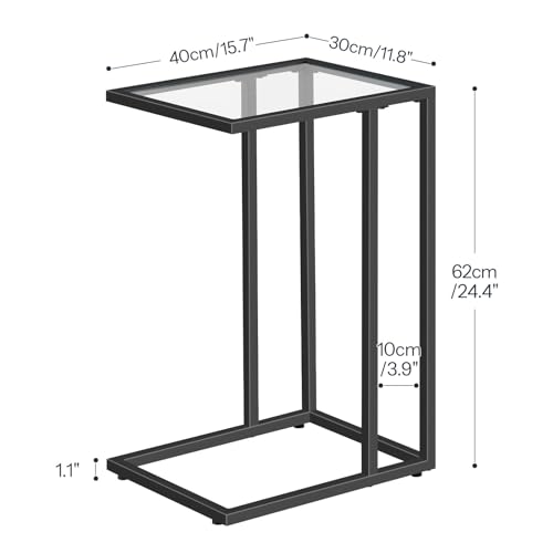 HOOBRO C Shaped End Table, Glass Side Table with Metal Frame, Black Coffee Table for Small Space, Modern Style, for Living Room, Black BK03SF01 - color: Black