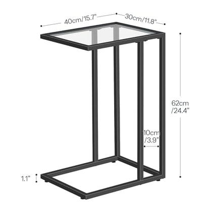 HOOBRO C Shaped End Table, Glass Side Table with Metal Frame, Black Coffee Table for Small Space, Modern Style, for Living Room, Black BK03SF01 - color: Black