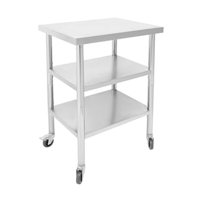 18"x24"x35" 3-Tier Industrial Work Table, Heavy Duty Stainless Steel Workstation with Adjustable Shelves, 350 lbs Top Load, 4 Swivel Casters and Leveling Feet for Restaurant or Home Use - size: 18 X 24 X 35 Inches