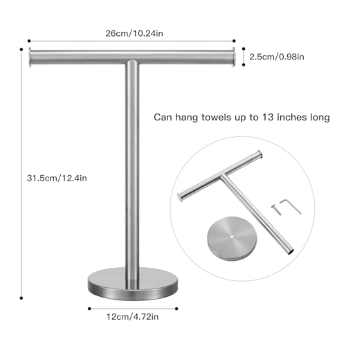 Hand Towel Holder, 2 Pack T-Shape Towel Holder Stand, Brushed Nickel | Weighted Stainless Steel Base Helps Prevent Tipping While The Open T-Shape Keeps Towels Dry on Bathroom Countertops - color: T-silver-2 Pack