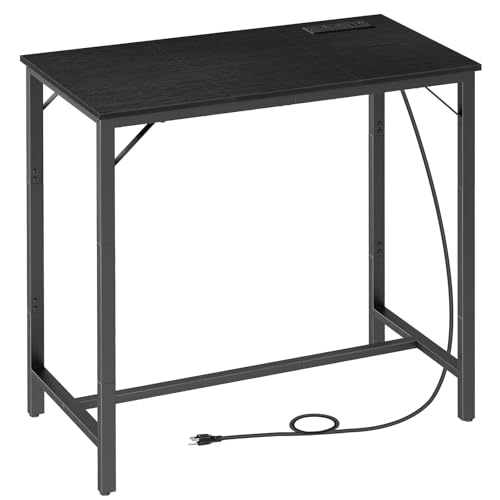HOOBRO Bar Table with Charging Station, Rectangular Pub Table, High Top Coffee Table, Counter Bar Height Table, Narrow Long Dining Table, 35.4" L x 15.7" W x 35.6" H, Black BB90UBT01N1 - color: Black