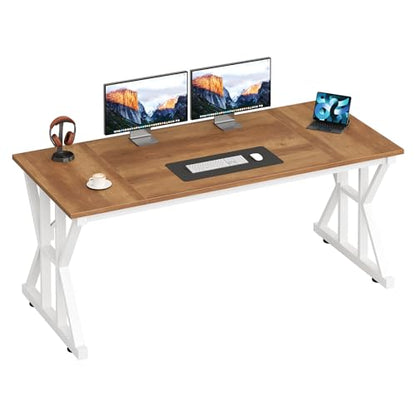 TVU Computer Desk, 55 inch Large Office Desk, Study Writing Table with Thicken Frame, Gaming Desk, Modern Simple Desk for Home Office, Brown - color: Brown, size: 55inch