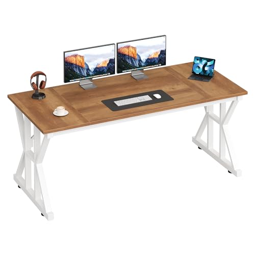 TVU Computer Desk, 55 inch Large Office Desk, Study Writing Table with Thicken Frame, Gaming Desk, Modern Simple Desk for Home Office, Brown - color: Brown, size: 55inch