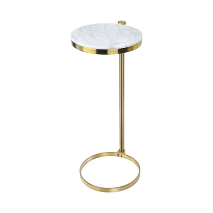 TEHOME Gold Marble Drink Table Metal Martini Round Small Drink Side Table for Couch Marble C Shaped End Table for Sofa 10" diam,24.55" h - color: Gold With Marble Top