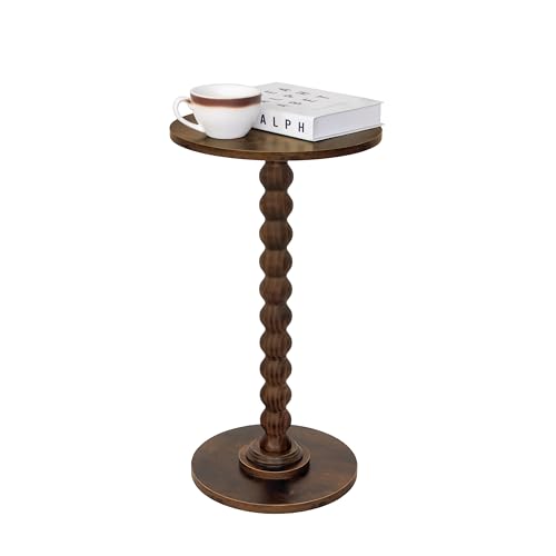 Fultyle Round Side Table, Small Drink Table for Small Spaces, Modern Accent Nightstand with Solid Wood Leg for Living Room, Bedroom, Corners, and Office (Rustic Brown) - color: Rustic Brown