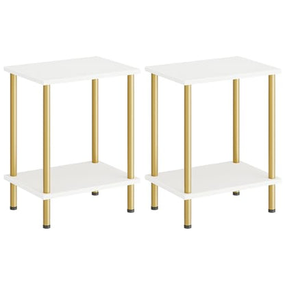 HOOBRO End Tables Set of 2, Small Side Table, Nightstand with 2-Layer Storage Shelves, Sofa Table for Small Spaces, Living Room, Bedroom, Stable Frame, Easy Assembly, White and Gold DW09BZP201 - color: White + Gold