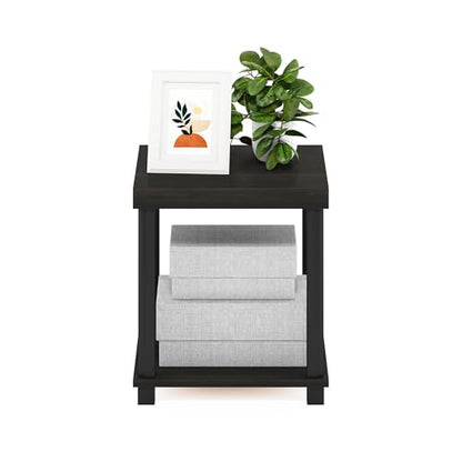 Furinno Turn-N-Tube Side Table, 2-Tier Thick Tabletop End Table with Open Shelf, Toolless Assembly Night Stand, Bedside Table, for Living Room, Bedroom, Espresso - color: Espresso/Black, size: 2-Tier, Thick Table Top, style: 1-Pack
