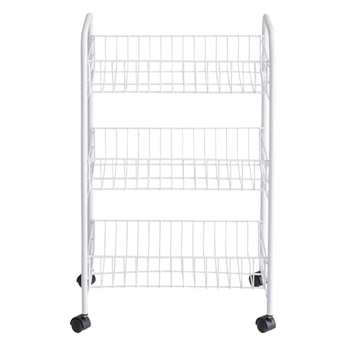 Rubbermaid 3-Tier Shelving Wheeled Organizer, Wire Adjustable Metal Storage Cart, for Office/Kitchen/Bedroom/Laundry Home Use, White - style: Storage Cart