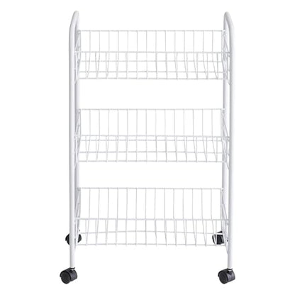 Rubbermaid 3-Tier Shelving Wheeled Organizer, Wire Adjustable Metal Storage Cart, for Office/Kitchen/Bedroom/Laundry Home Use, White - style: Storage Cart