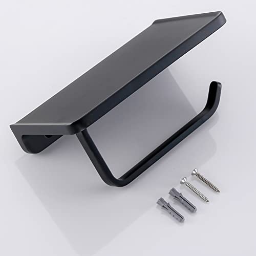 RANDOM Black Toilet Paper Holder with Shelf Rustproof Matte Black Toilet Paper Holder Wall Mount Toilet Paper Roll Holder Solid Metal Toilet Tissue Holder for Bathroom.RD93008-MB - color: B-matte Black