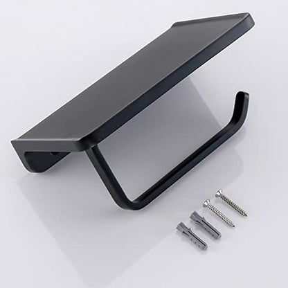 RANDOM Black Toilet Paper Holder with Shelf Rustproof Matte Black Toilet Paper Holder Wall Mount Toilet Paper Roll Holder Solid Metal Toilet Tissue Holder for Bathroom.RD93008-MB - color: B-matte Black