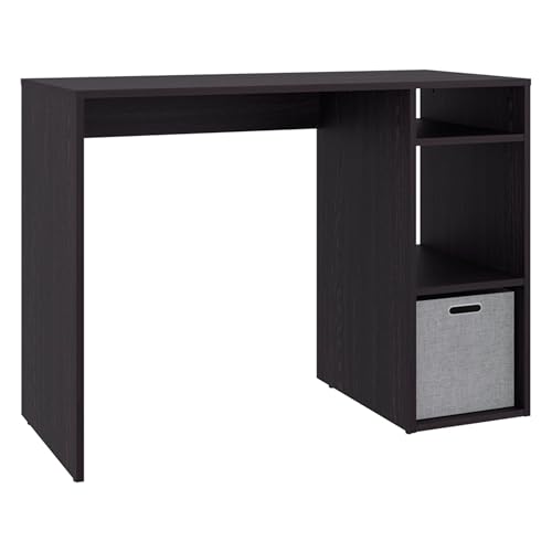 Tuhome Dalia Computer Desk with 3-Tier Open Side Shelves, 40" Small Office Desk for Home Office, Engineered Wood Writing Table with Storage, White
