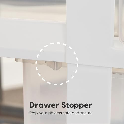 IRIS USA Plastic Drawer Storage Organizer Rolling Cart, with Wheels Casters, 3-Drawers, for Classroom Art Craft Supplies Dresser Closet Bathroom Laundry Room, White/Clear
