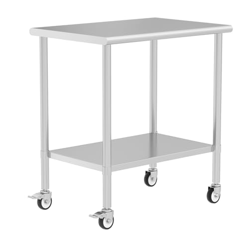Stainless Steel Table with Wheels 24" x 36" Utility Worktable with Adjustable Undershelf for Commercial Kitchen, Garage, Restaurant - color: W/ Wheel, size: 24x36 Inch