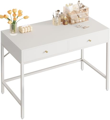 SUPERJARE Vanity Desk with Drawers, 31.5 inch Computer Desk, Modern Simple Home Office Desks, Makeup Dressing Table for Bedroom - White - color: White, size: 31.5 inch