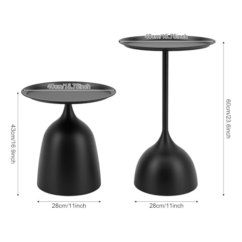 2-Piece Coffee Table, Durable Small Round Coffee Tables for Living Room, Easy Assembly Modern Nesting Coffee Tables Set, Circle Side Tables Round End Table for Sofa Bedside Balcony (Black) - color: Black