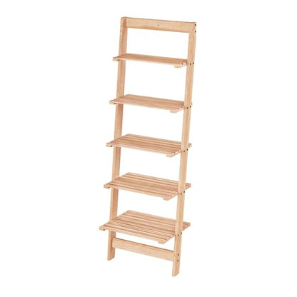 5-Tier Ladder Shelf - 50-Inch Narrow Leaning Bookshelf - Wooden Bookcase for Living Room, Bathroom, Kitchen, Office, or Bedroom Furniture by Lavish Home (Oak) - color: Pickled Oak