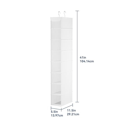 Whitmor Hanging Shoe Organizer, 8 Shelves-Hanging Closet Organizer, Hanging Shoe Rack for Small Closet, Hanging Shelves for Storage Shoes Clothes 11.5" D x 5.5" W x 41" H, White