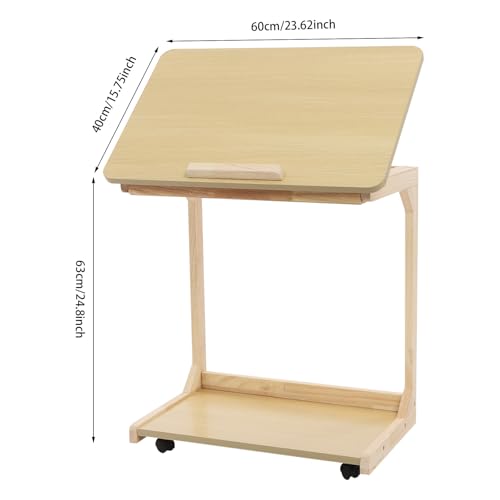Modern C-Shaped End Table, 2 Tier Sofa Side Table with Wheels and Adjustable Desktop Small TV Tray Tables for Living Room Bedroom Apartment (Wood, 60cm) - color: Wood, size: 60cm