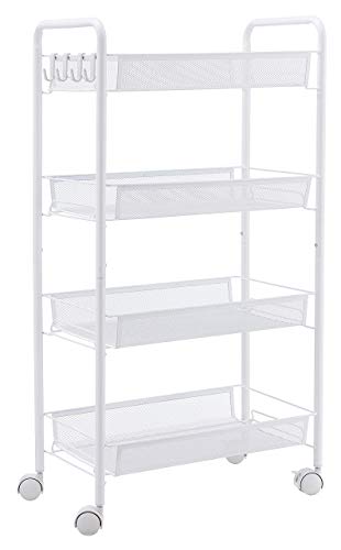 JANE EYRE Rolling Utility Storage Rack Cart on Wheels, Trolley Carft cart, Multi-Purpose Organizer Shelf (White, 4 Tier)… - color: White, size: 4 Tier