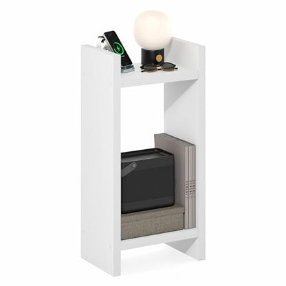 Furinno Viola Tall Side Table, 2-Tier Modern End Table with Open Shelf, 1.2-Inch Extra Thick Frame Night Stand, Open Back Bedside Table, Easy Assembly, for Living Room, Bedroom, White - size: 2-Tier, 31" Tall
