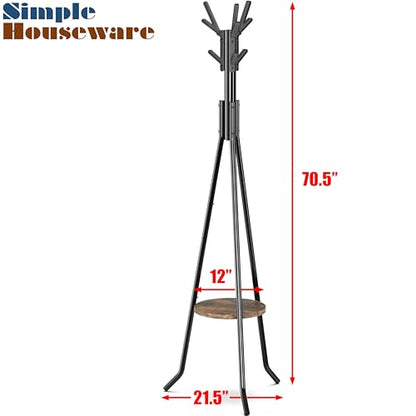 Simple Houseware Freestanding Coat Rack with Shelf, 9 hooks, Black - color: Black, style: Modern