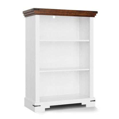 3-Tier Farmhouse Bookshelf, Book Shelf with Open Storage & One Adjustable Shelf, 9.8" D x 26" W x 38" H, Wooden Bookshelf for Study Room, Living Room, Kitchen, Bedroom (White) - color: White