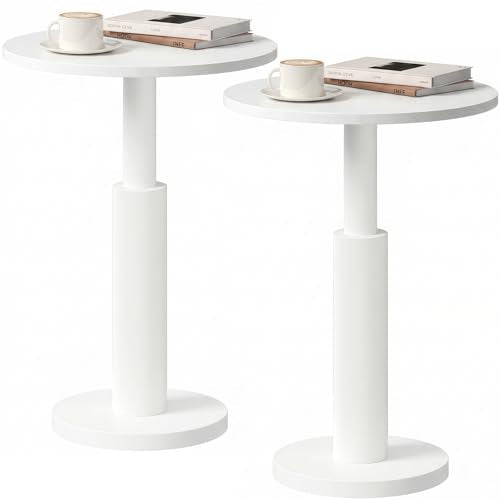 LAATOOREE Round Side Tables Set of 2, Pedestal Drink Table, 15" Accent End Tables, Spacious Top, Thick Solid Wood Legs, for Small Spaces, Living Room, Sofa Couch, Bedroom (White) - color: White, size: 15"D x 15"W x 24.45"H