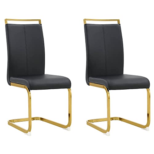 Baysitone Modern Dining Chairs Set of 2, Side Dining Room Chairs with Golden Legs, Kitchen Chairs with Faux Leather Padded Seat High Back for Dining, Kitchen, Living Room, Black - color: Black With Gold Leg, size: Set of 2