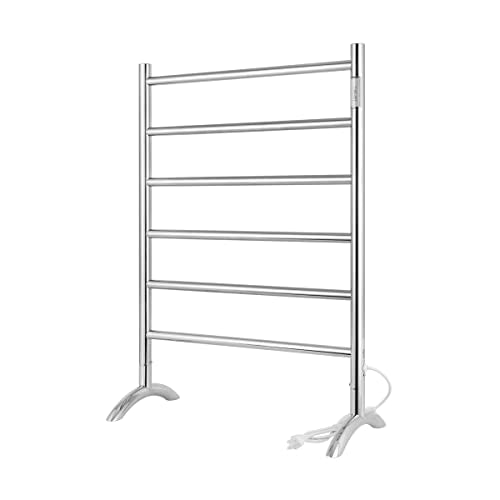 Freestanding Towel Warmer 6 Bars Plug-in Option 3 Working Modes Mirror Polished Stainless Steel 24”W 34”H - color: Mirror Polish