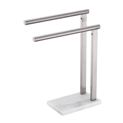KOKOSIRI Hand Towel Holders Standing Towel Bars 2-Tier with Marble Base for Bathroom Vanity Countertop, Brushed Stainless Steel 15.7'' Height THS0007-BR - color: Brushed Nickel, size: 2-Bar
