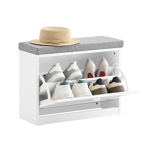 Haotian Small Shoe Cabinet for Entryway | Narrow Shoe Storage Bench with 1 Flip-Drawer and Seat Cushion, White, FSR95-K-W - color: White, size: 1-Drawer:23.6" x 9.4" x 18.1"
