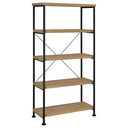 Coaster Home Furnishings - Analiese - Wood and Metal - 4-Tier Bookshelf with Open Shelves, X-Back Bracing, and Rectangular Frame - Home Office - 63-Inch - Mango - 802003 - color: Mango