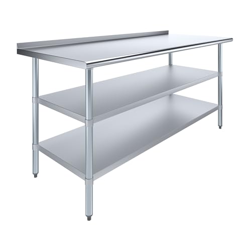 AmGood Stainless Steel Work Table with 1.5" Backsplash and 2 Shelves | Metal Kitchen Food Prep Table | NSF (72" Long x 30" Deep) - size: 72" Long x 30" Deep