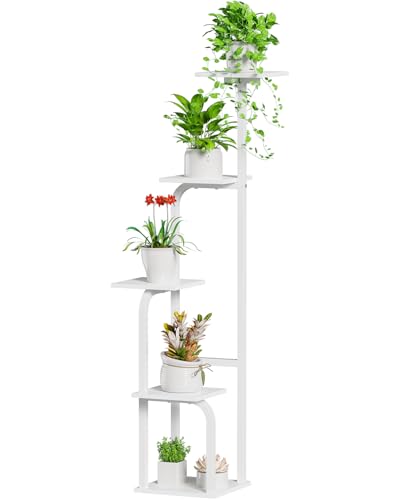 Asgolion 5 Tier Plant Stand Indoor, Plant Shelf for Multiple Plants, Flower Pot Holder Shelf, Planter Display Rack for Patio Garden Balcony Living Room Bedroom Decor, White