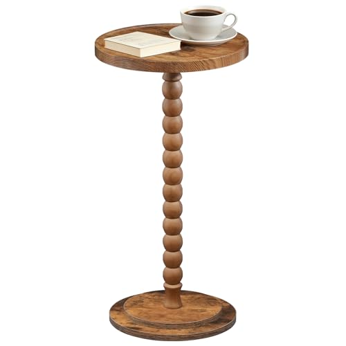 HOOBRO Round Side Table, Small Drink Table for Small Space, End Table with Rubberwood Accent Leg, Stable Pedestal, Easy Assembly, for Living Room, Corner, Bedroom, Rustic Brown FG187BZ01 - color: Rustic Brown