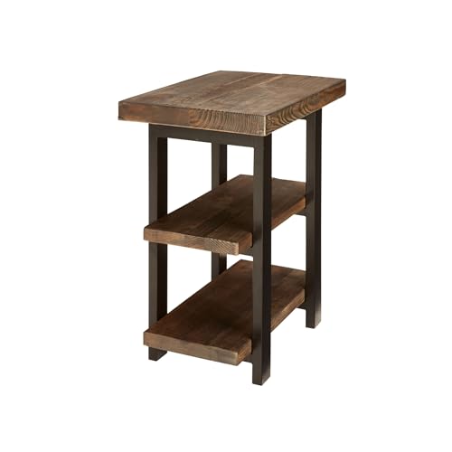 Alaterre Furniture Pomona Solid Wood 3-Tier End Table, Rustic Brown, 20” | Small Side Table or Nightstand with Storage Shelf and Metal Legs, Rustic Farmhouse Chair Side Table for Living Room & Bedroom - color: Rustic Brown