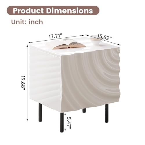 Nightstand, Unique Design Modern Side Table, Small Bedside Accent Table with Storage and 4 Metal Legs for Bedroom,Living Room and Small Spaces