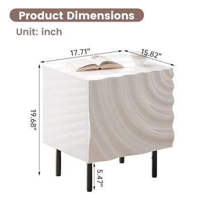 Nightstand, Unique Design Modern Side Table, Small Bedside Accent Table with Storage and 4 Metal Legs for Bedroom,Living Room and Small Spaces