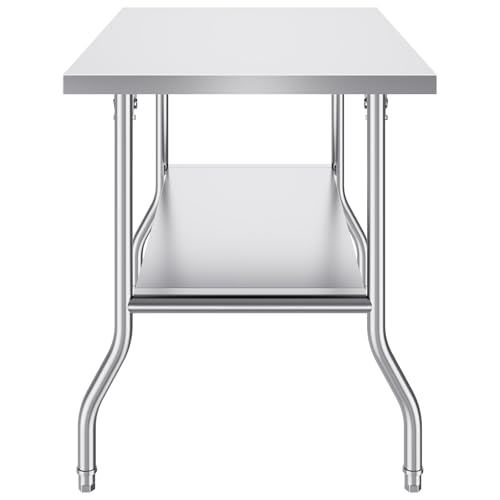 VEVOR Stainless Steel Foldable Work Table, 30 * 48 Inch Heavy Duty Food Outdoor Double Layer Stainless Steel Worktable for Commercial Kitchen Restaurant - size: Double layer 30"*48", style: Foldable