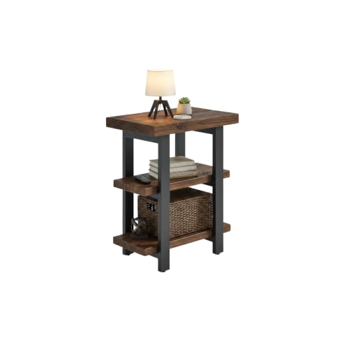 Alaterre Furniture Pomona Solid Wood 3-Tier End Table, Rustic Brown, 20” | Small Side Table or Nightstand with Storage Shelf and Metal Legs, Rustic Farmhouse Chair Side Table for Living Room & Bedroom - color: Rustic Brown