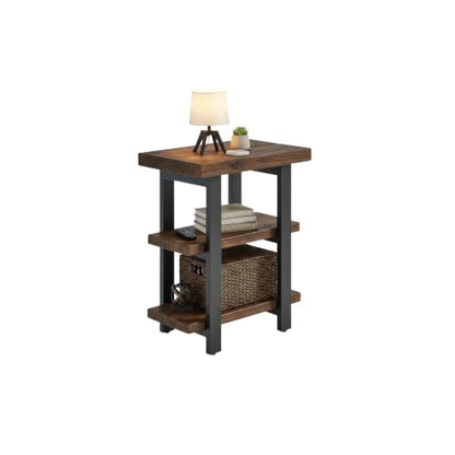 Alaterre Furniture Pomona Solid Wood 3-Tier End Table, Rustic Brown, 20” | Small Side Table or Nightstand with Storage Shelf and Metal Legs, Rustic Farmhouse Chair Side Table for Living Room & Bedroom - color: Rustic Brown