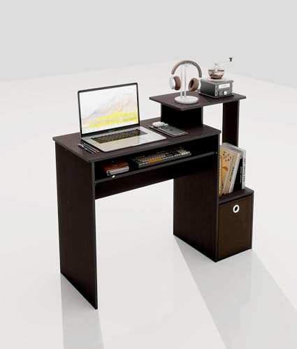 Small Computer Desk for Bedroom, Home Office Desk with Drawers Storage Shelves for Living Room Study Bedroom, Dark Walnut/Brown - color: Dark Walnut