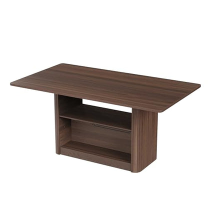 FUQARHY 63" Dining Table with Storage, Farmhouse Rectangular Kitchen Table - color: Walnut