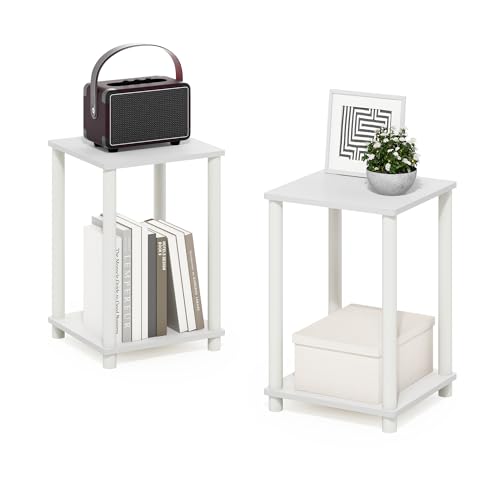 Furinno Turn-N-Tube Side Table Set of 2, 2-Tier Stackable Modern End Table with Open Shelf, Toolless Night Stand, Bedside Table, for Living Room, Bedroom, White - color: White, size: 2-Pack, 2-Tier, style: 2-Pack