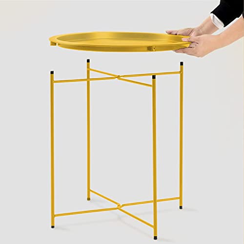 Garden 4 you End Table 2 PCS Metal Side Table Yellow Round Folding Tray Cyan Sofa Small Accent Fold-able Table, Round End Table Tray, Next to Sofa Table, Snack Table for Living Room and Bed Room - color: Yellow