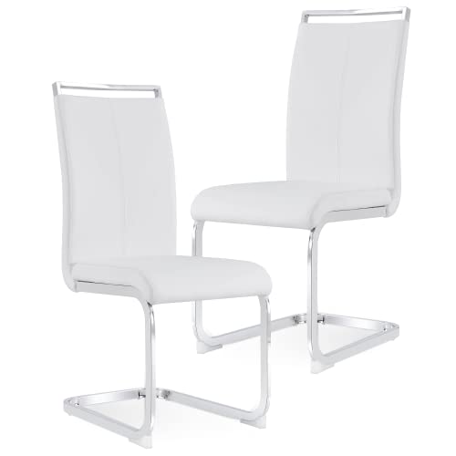 Baysitone Modern Dining Chairs Set of 2, Side & Kitchen Chairs with Faux Leather Padded Seat High Back, for Dining, Kitchen, Living Room - White - color: White, size: Set of 2