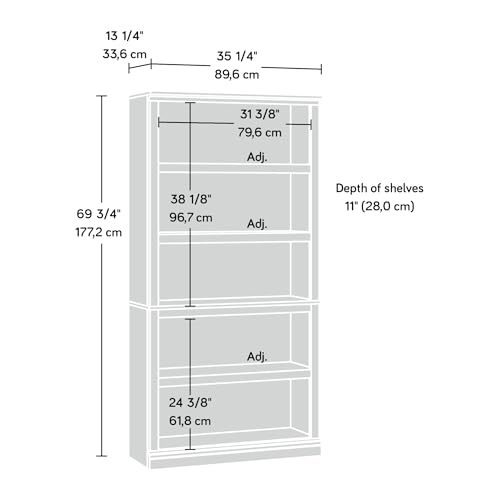 Sauder 5 Tier Book Shelf Wooden Bookcase Multipurpose Bookshelf for Home Office, Living Room, in Glacier Oak - color: Glacier Oak